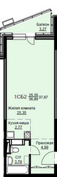 Планировка студии(квартира) площадью 38.3 квадратных метров в ЖК “ЖК Соболевка”