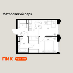 Планировка однокомнатной(квартира) площадью 37.5 квадратных метров в ЖК “ЖК Матвеевский парк”