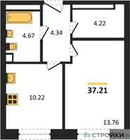 Планировка однокомнатной(квартира) площадью 37.2 квадратных метров в “ЖК Одинбург”