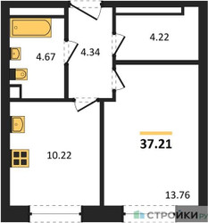 Планировка однокомнатной(квартира) площадью 37.2 квадратных метров в ЖК “ЖК Одинбург”