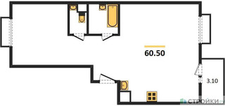 Планировка двухкомнатной(квартира) площадью 60.5 квадратных метров в “ЖК Римский”