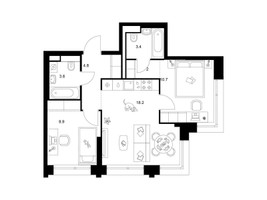 Планировка двухкомнатной(квартира) площадью 52.6 квадратных метров в “ЖК Строгино 360”