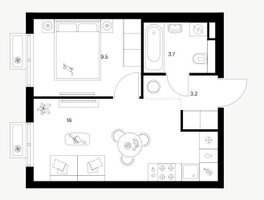 Планировка однокомнатной(квартира) площадью 32.4 квадратных метров в “ЖК Митинский лес”
