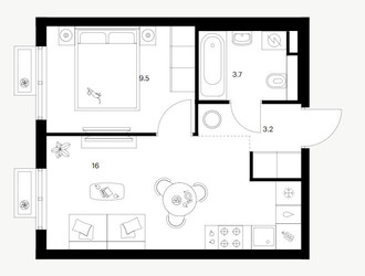 Планировка однокомнатной(квартира) площадью 32.4 квадратных метров в ЖК “ЖК Митинский лес”