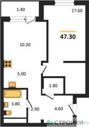 Планировка однокомнатной(апартаменты) площадью 45.9 квадратных метров в ЖК “ЖК Равновесие”