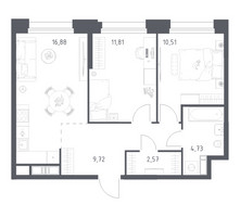Планировка двухкомнатной(апартаменты) площадью 56.22 квадратных метров в “ЖК Апарт-отель Тропарево парк”