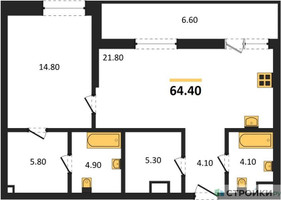 Планировка однокомнатной(квартира) площадью 64.4 квадратных метров в “ЖК STONE Rise (Райз)”