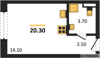 Планировка студии(квартира) площадью 20.3 квадратных метров в “ЖК ЗИЛАРТ”