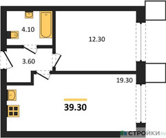 Планировка однокомнатной(квартира) площадью 39.3 квадратных метров в “Сити квартал Отрада”