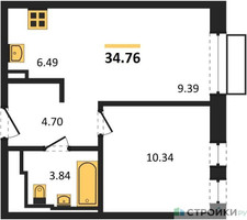 Планировка однокомнатной(квартира) площадью 34.76 квадратных метров в “ЖК Рублевский Квартал”