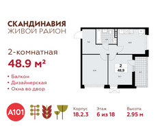 Планировка двухкомнатной(квартира) площадью 48.9 квадратных метров в “ЖК Скандинавия”