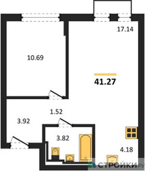 Планировка однокомнатной(квартира) площадью 41.27 квадратных метров в ЖК “ЖК Рублевский Квартал”