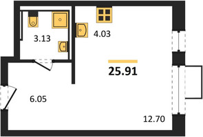 Планировка студии(квартира) площадью 25.91 квадратных метров в “ЖК Квартал Сабурово”