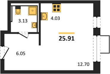 Планировка студии(квартира) площадью 25.91 квадратных метров в ЖК “Квартал Сабурово”