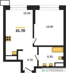 Планировка однокомнатной(квартира) площадью 41.7 квадратных метров в ЖК “ЖК Символ”