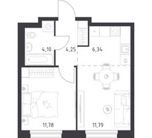 Планировка однокомнатной(квартира) площадью 38.26 квадратных метров в “ЖК Новое Внуково”
