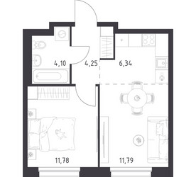 Планировка однокомнатной(квартира) площадью 38.26 квадратных метров в ЖК “ЖК Новое Внуково”