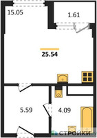 Планировка студии(квартира) площадью 25.54 квадратных метров в “ЖК Светлый мир БиоПолис”
