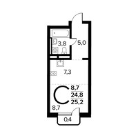 Планировка студии(квартира) площадью 25.2 квадратных метров в “Новые Ватутинки. Заречный”