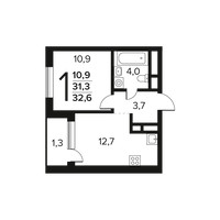 Планировка однокомнатной(квартира) площадью 32.6 квадратных метров в “Новые Ватутинки. Заречный”