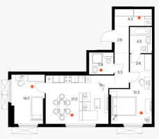 Планировка двухкомнатной(квартира) площадью 63.6 квадратных метров в “Ярославский квартал”