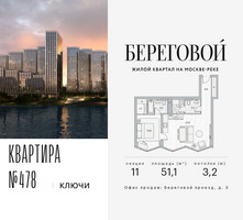 Планировка двухкомнатной(квартира) площадью 51.1 квадратных метров в “ЖК Береговой-2”