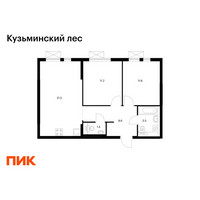 Планировка двухкомнатной(квартира) площадью 57.8 квадратных метров в “ЖК Кузьминский лес”
