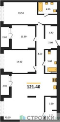 Планировка трехкомнатной(квартира) площадью 121.4 квадратных метров в ЖК “ЖК Первый квартал”