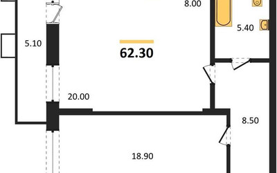 Планировка однокомнатной(квартира) площадью 62.5 квадратных метров в ЖК “ЖК Пироговская Ривьера”