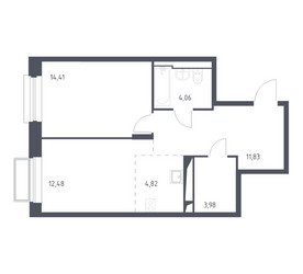 Планировка однокомнатной(квартира) площадью 51.1 квадратных метров в ЖК “ЖК Долина Яузы”