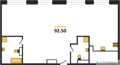 Планировка трехкомнатной(квартира) площадью 92.5 квадратных метров в ЖК “ЖК PRIDE (Прайд)”