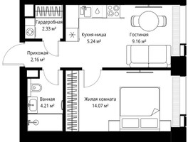 Планировка однокомнатной(квартира) площадью 37.17 квадратных метров в “ЖК Веер”