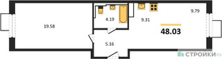 Планировка однокомнатной(квартира) площадью 48.03 квадратных метров в “ЖК Пятницкие луга”