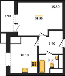 Планировка однокомнатной(квартира) площадью 38.5 квадратных метров в ЖК “ЖК Парк Легенд 2”