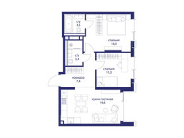 Планировка двухкомнатной(квартира) площадью 61.2 квадратных метров в “ЖК Событие”