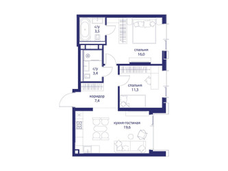 Планировка двухкомнатной(квартира) площадью 61.2 квадратных метров в ЖК “ЖК Событие”