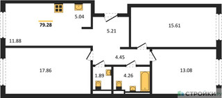 Планировка трехкомнатной(квартира) площадью 79.28 квадратных метров в “ЖК Мытищи Парк”