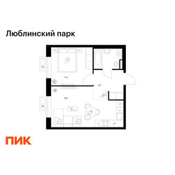 Планировка однокомнатной(квартира) площадью 39.3 квадратных метров в ЖК “ЖК Люблинский парк”