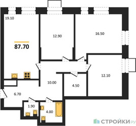 Планировка трехкомнатной(квартира) площадью 87.7 квадратных метров в ЖК “ЖК Первый Московский”