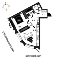 Планировка двухкомнатной(квартира) площадью 42.4 квадратных метров в “ЖК Интеллигент”