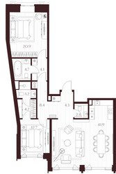 Планировка двухкомнатной(квартира) площадью 106.8 квадратных метров в ЖК “ЖК Климашкина 7/11”