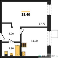 Планировка однокомнатной(квартира) площадью 38.4 квадратных метров в “ЖК Лесная Отрада”
