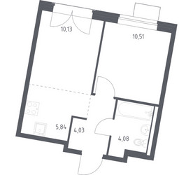 Планировка однокомнатной(квартира) площадью 34.59 квадратных метров в ЖК “ЖК Квартал Западный”