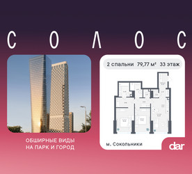 Планировка двухкомнатной(квартира) площадью 79.77 квадратных метров в ЖК “ЖК Солос”
