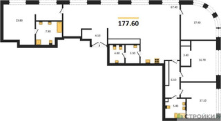 Планировка 4+ комнатной(квартира) площадью 177.6 квадратных метров в “ЖК Большая Татарская 35”