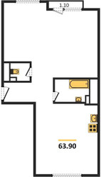 Планировка двухкомнатной(квартира) площадью 63.9 квадратных метров в ЖК “ЖК Настроение”