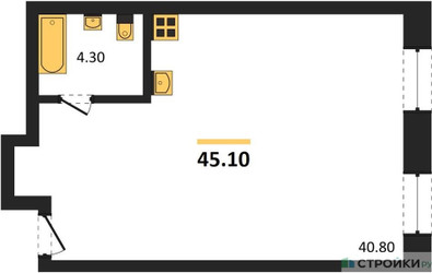Планировка студии(квартира) площадью 45.1 квадратных метров в ЖК “ЖК Резиденции Архитекторов”