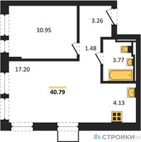 Планировка однокомнатной(квартира) площадью 40.79 квадратных метров в “ЖК Квартал Авиаторов”