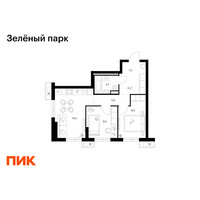 Планировка двухкомнатной(квартира) площадью 46.3 квадратных метров в “ЖК Зеленый парк”