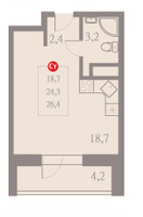 Планировка студии(квартира) площадью 26.4 квадратных метров в “ЖК Отлично”